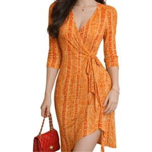 DIANE VON FURSTENBERG Julian Graphic Wrap Dress Oasis Snakeskin Size 6